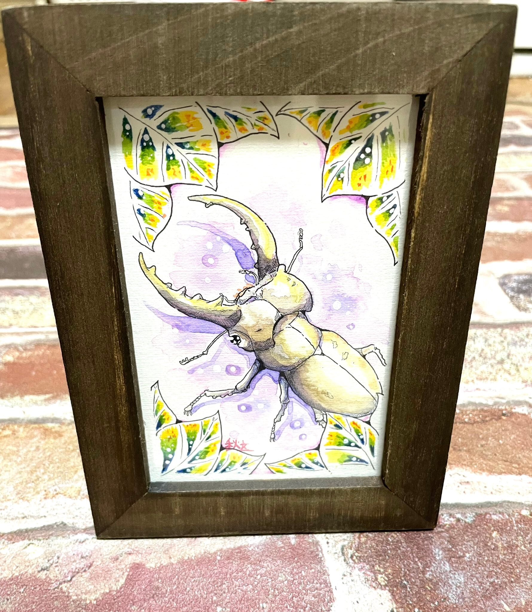 内野隆文 午後のフクロウ 絵画 ドローイング イラスト 梟 アクリル 額