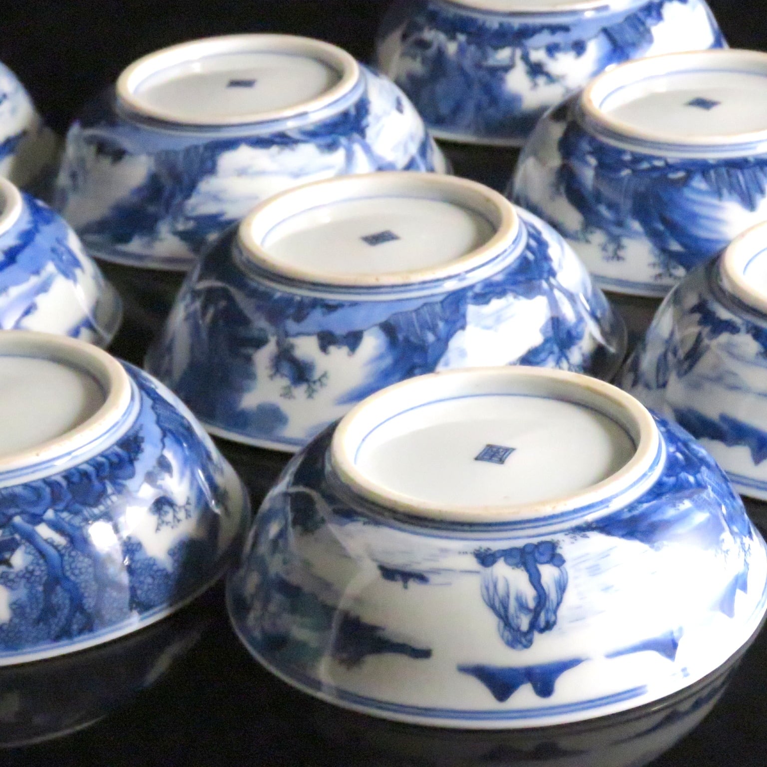 尾張藩御焼物師 川本半助(小半 1860年頃) 瀬戸染付 手描山水文 なます