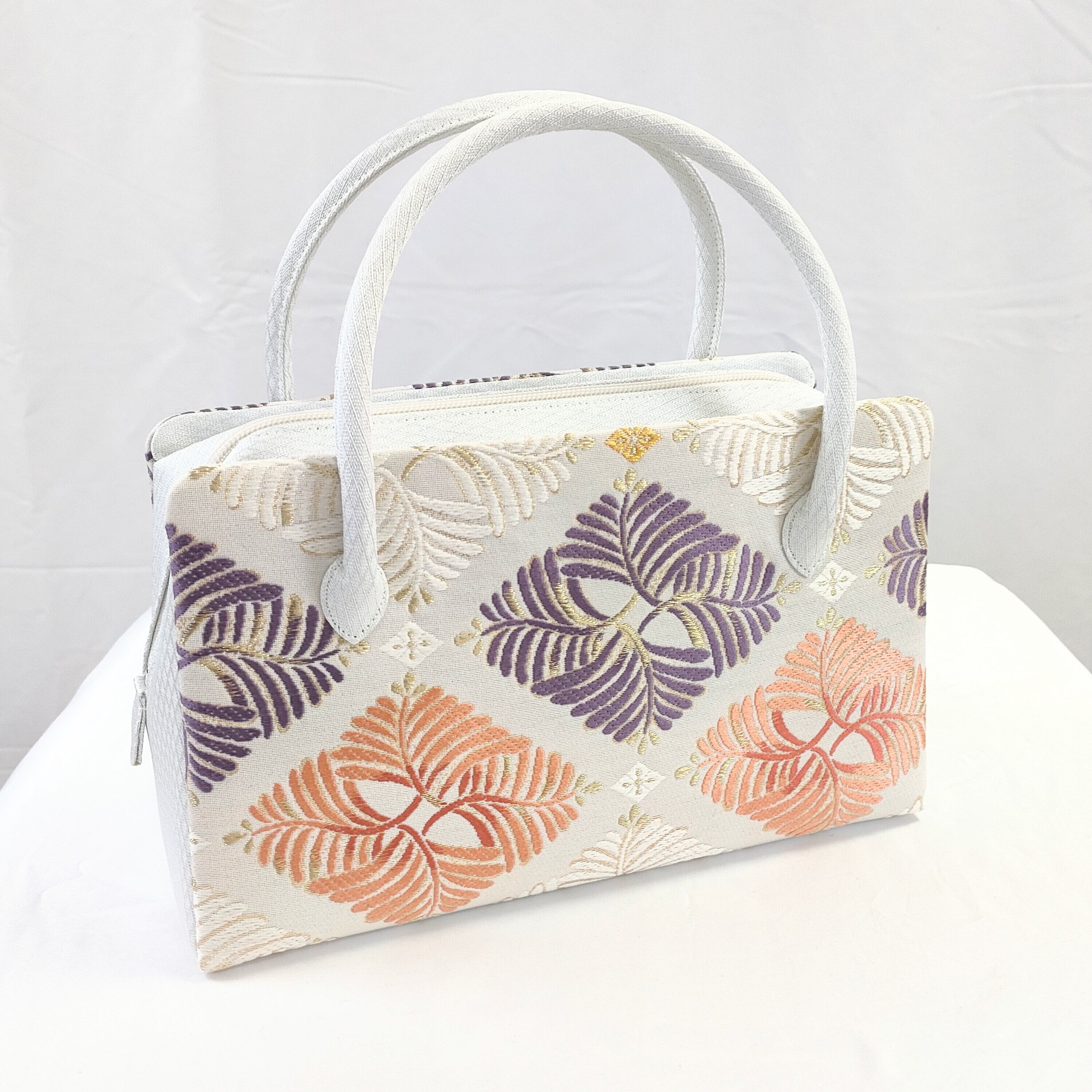 正絹 利休バッグ 西陣織 若松菱 サイドポケットでスッキリ収納 | お