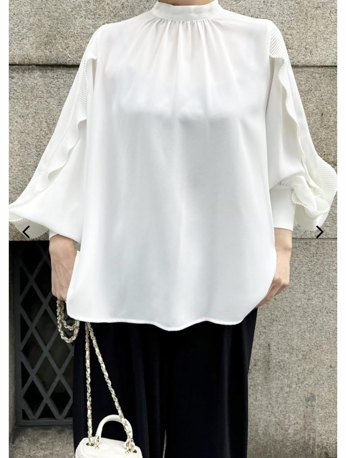 ☆大人気☆再販☆ 袖プリーツデザインジョーゼット2WAYブラウス