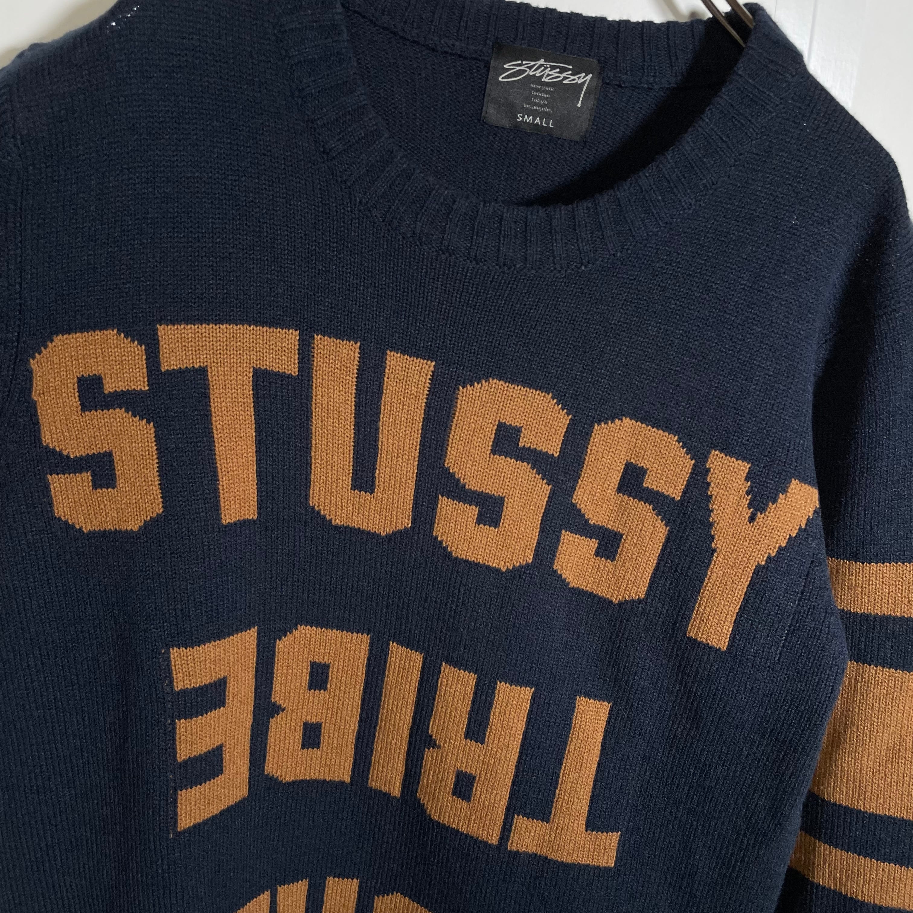 STUSSY ステューシー ニットセーター ワンピース ロゴ ネイビー | 古着