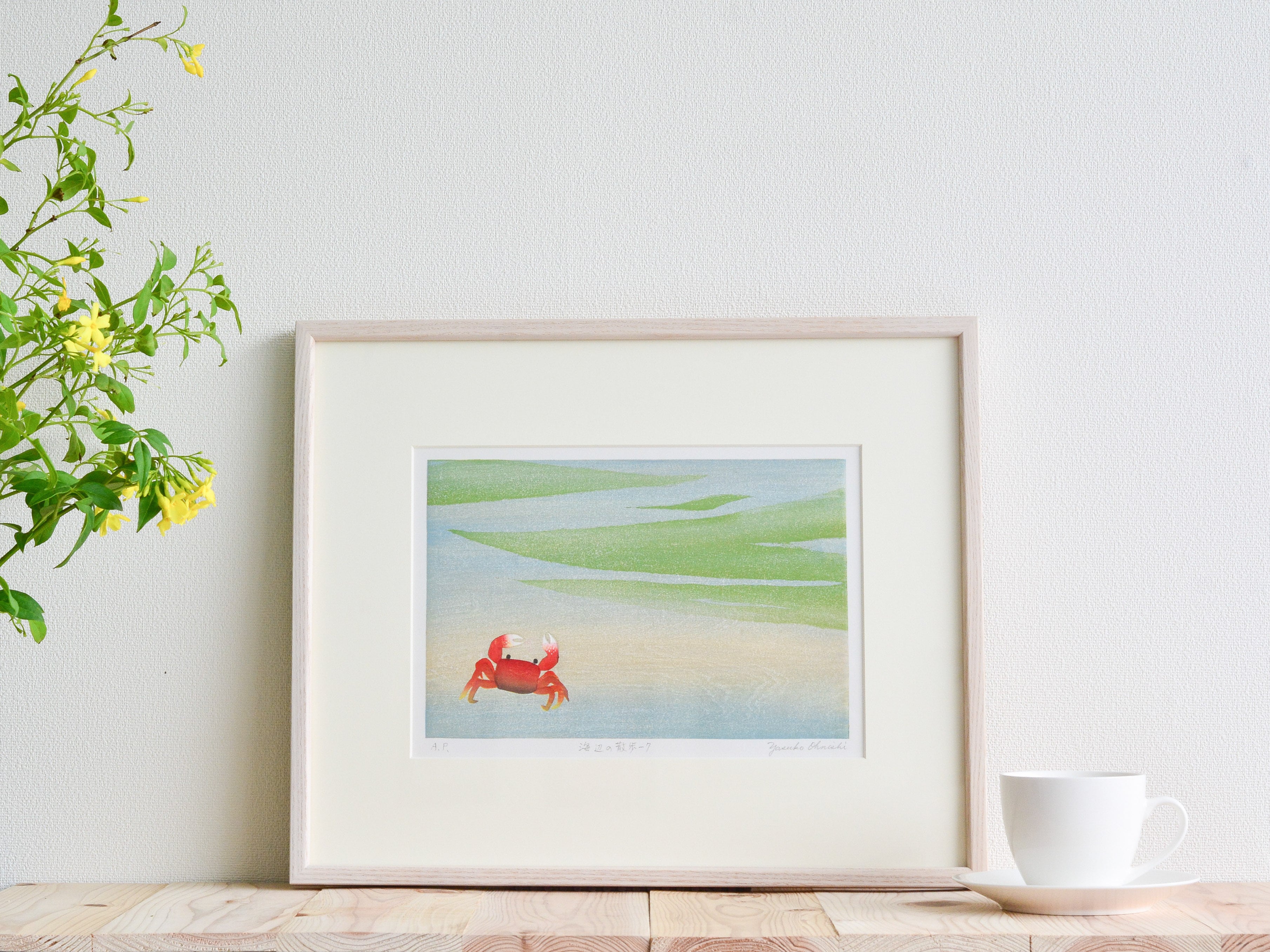 大西靖子 木版画『 海辺の散歩－7 』 | 赤い月珈琲 OFFICIAL SHOP