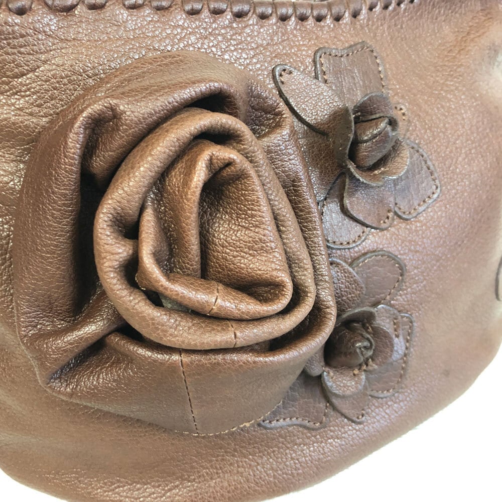 未使用 IBIZA イビサ レザー ショルダーバッグ ブラウン 花 薔薇