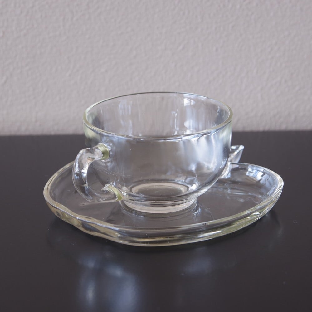 Hazel Atlas ヘーゼルアトラス りんご型 ガラス カップ ソーサー