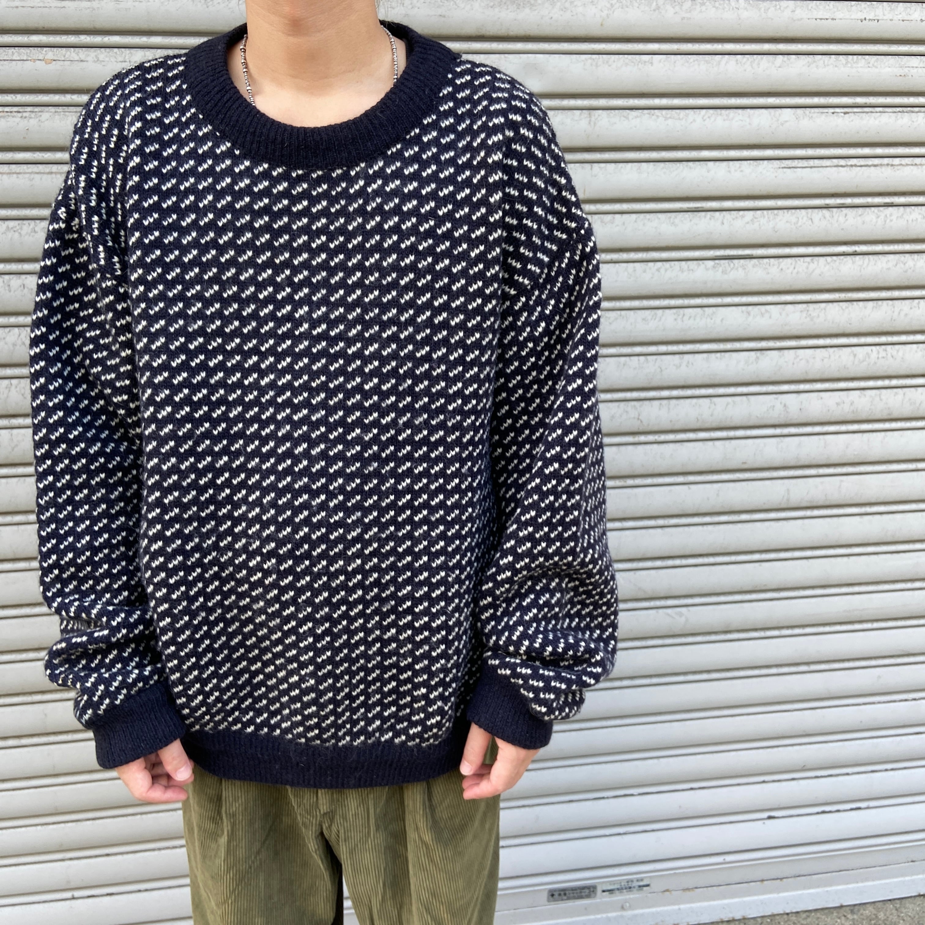 80s LLBean バーズアイニット ノルウェーウールセーターネイビー