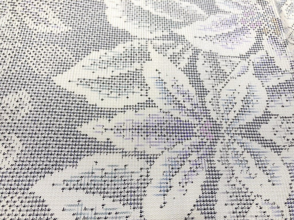 白大島 トールサイズ 本場大島紬 証紙付き 正絹 花柄 小紋 白 紫 オフ