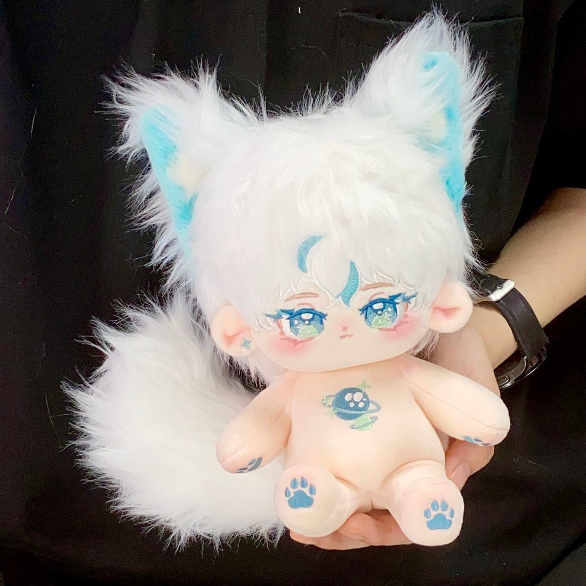 無属性 ぬいぐるみ 20cm 着せ替えぬいぐるみ 獣耳尾付け男の子 白い髪