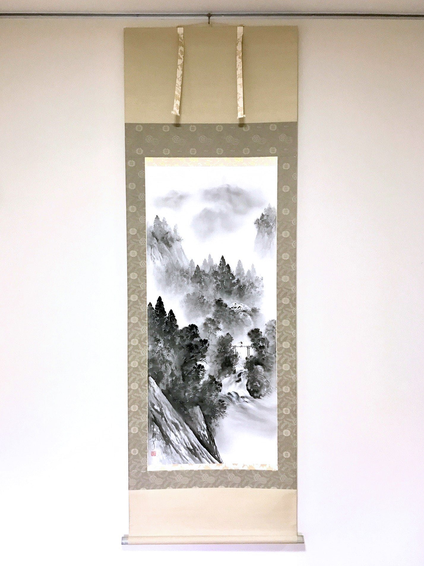 中沢樹芳「水墨山水」掛軸（尺八立） | 吉村唐木店 WEBSHOP