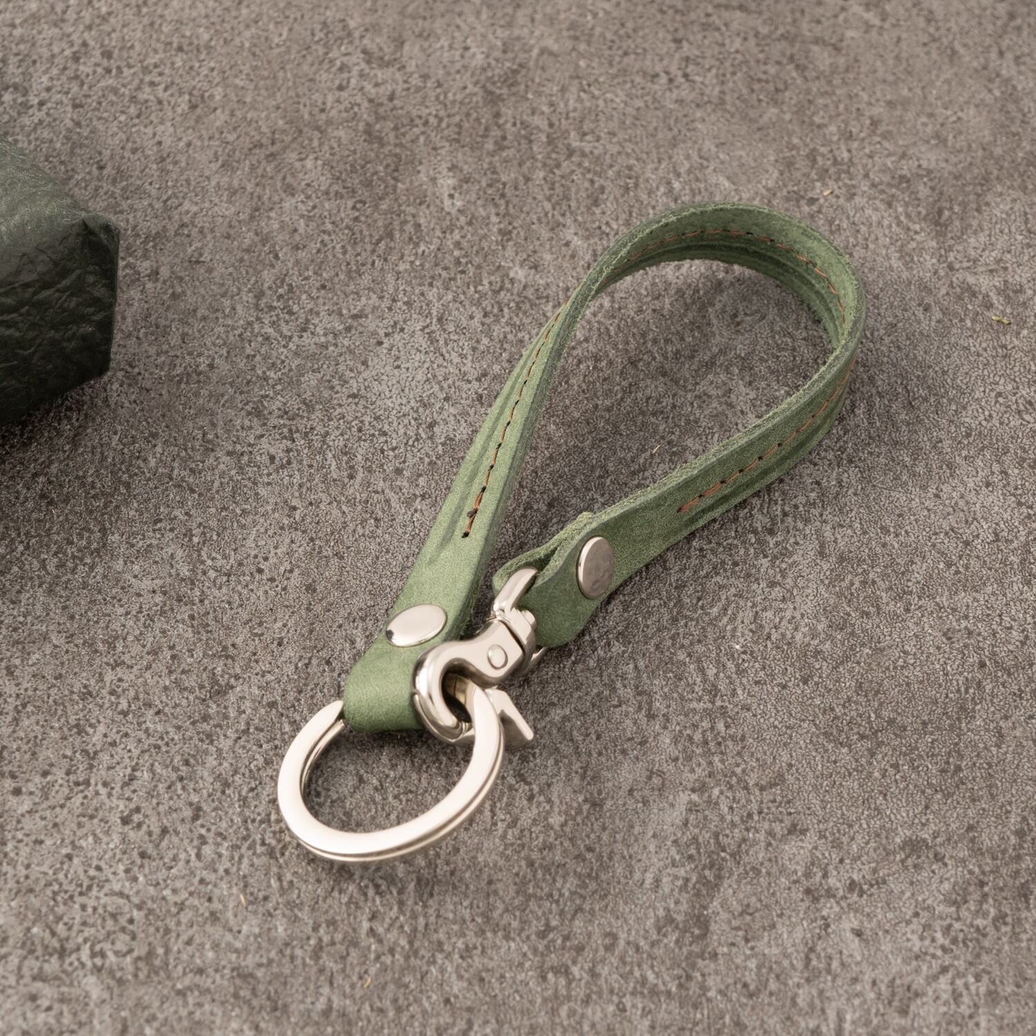 ショートストラップ｜キーホルダー イタリアンレザー グリーン