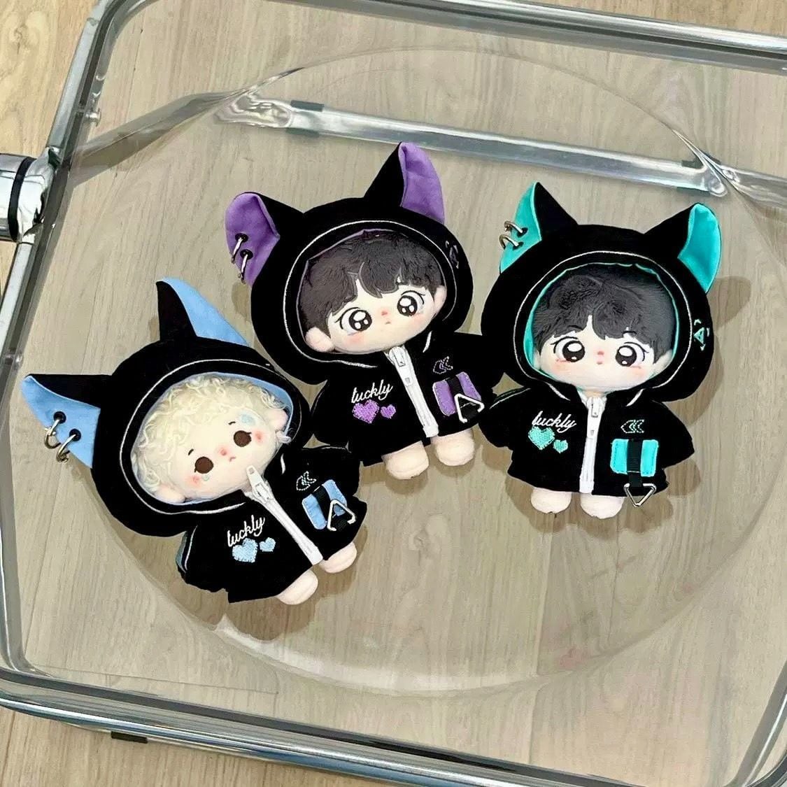 10cm】 ぬい服 かわいい サイバー風 猫耳フード Y2k 緑 青 紫 着ぐるみ