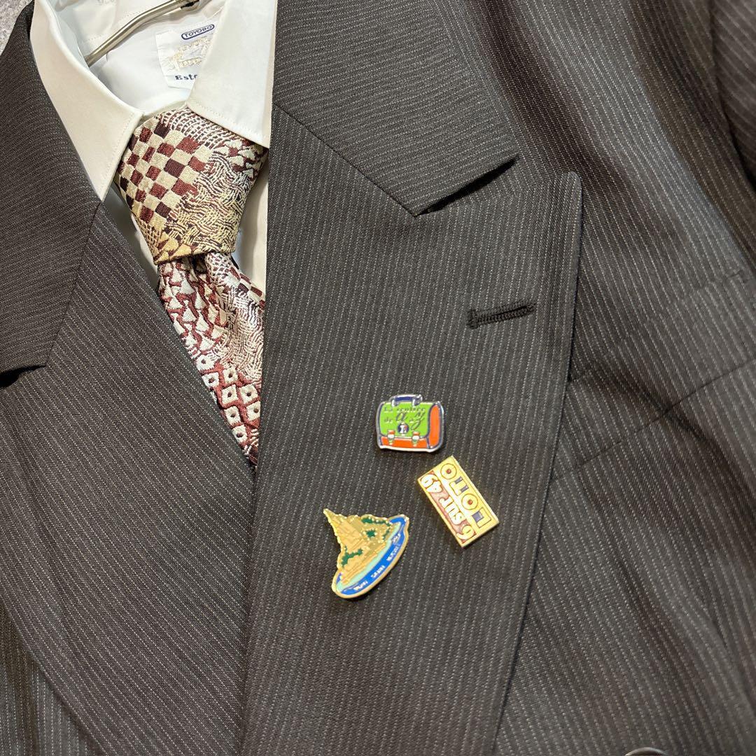 90s ヴィンテージ スーツ ダブル セットアップ ピンズvol.99 茶グレー