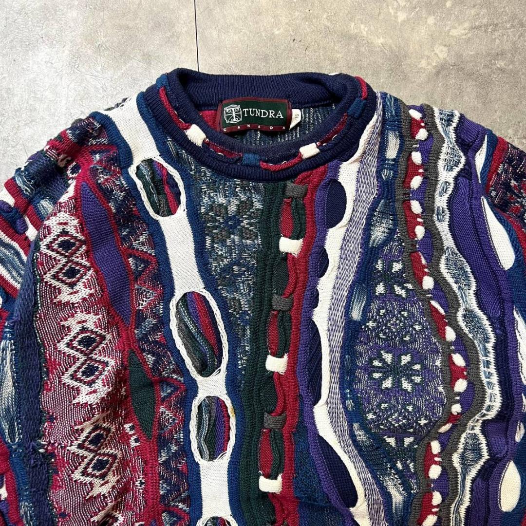 90's TUNDRA 3D Knit Sweater XL In Purple Multi / 90s カナダ製