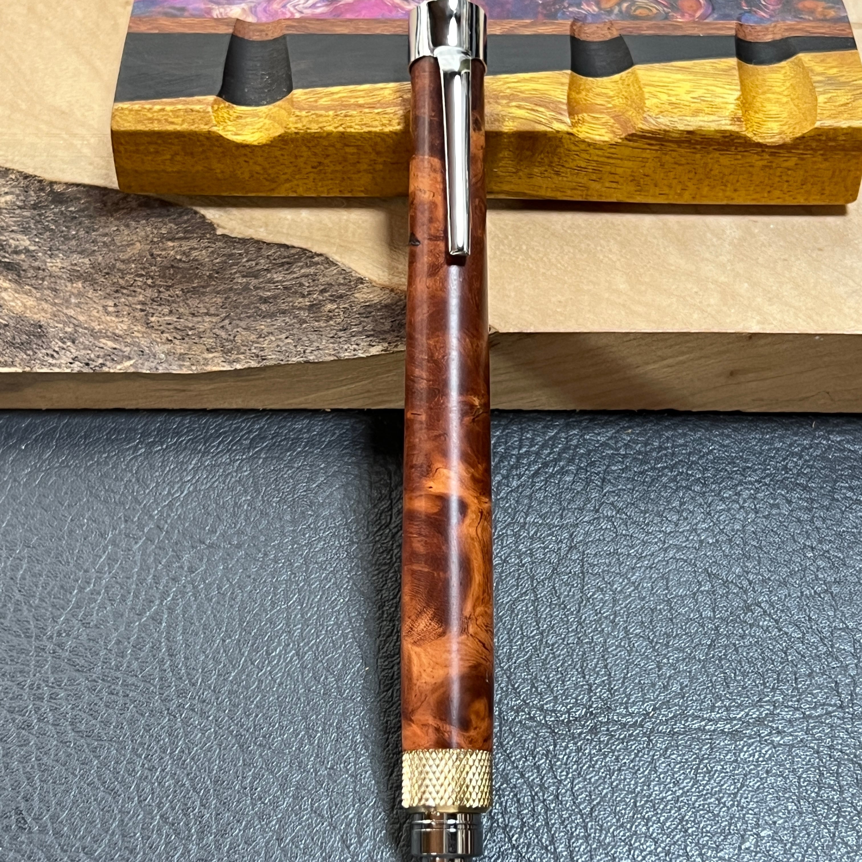 37花梨瘤源平柄濃色 木製シャーペン 最強低重心 ローレット 真鍮