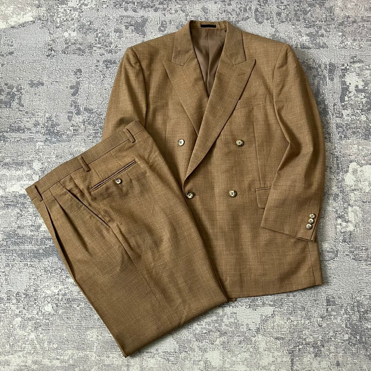 vintage スーツ ダブル ジャケット パンツ ブラウン 茶色 セットアップ