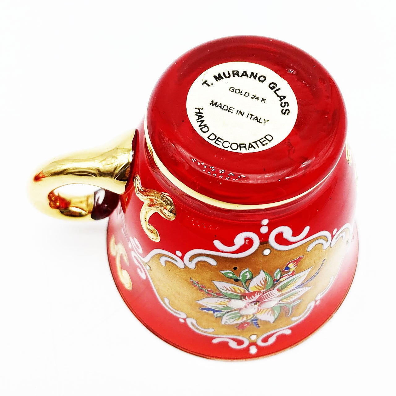 ベネチアングラス ムラノ イタリア カップ＆ソーサー レッド 金彩 花紋