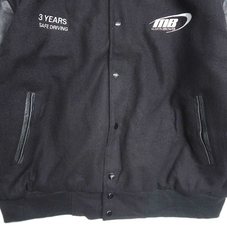 古着 BURK'S BAY スタジャン ウールジャケット 袖レザー 刺繍 ブラック