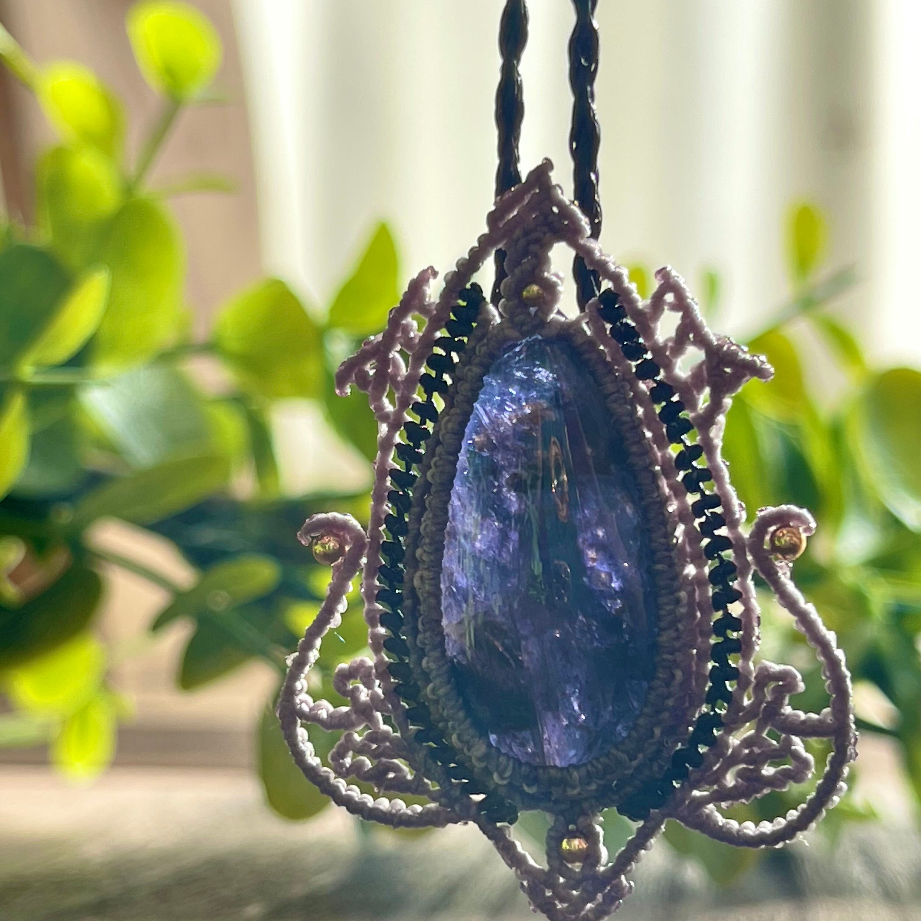 アイオライト（2way/マクラメループタイ/ネックレス/天然石