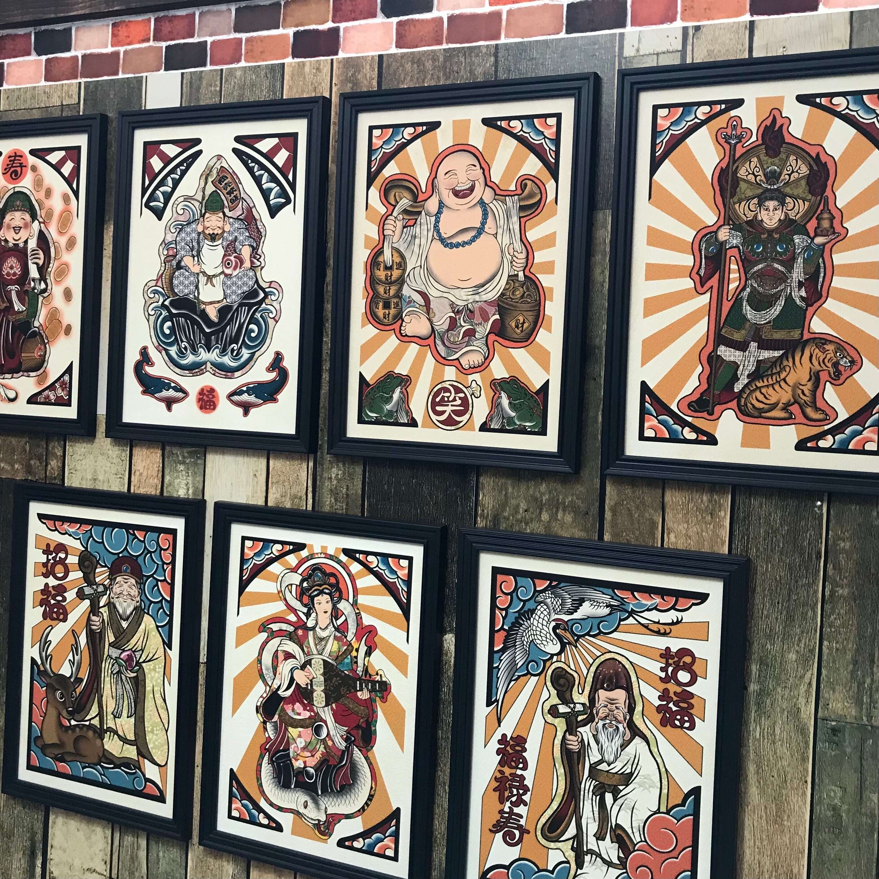 尾九 開運イラスト 七福神 7枚セット A4サイズ フレーム付き | bbqcomic