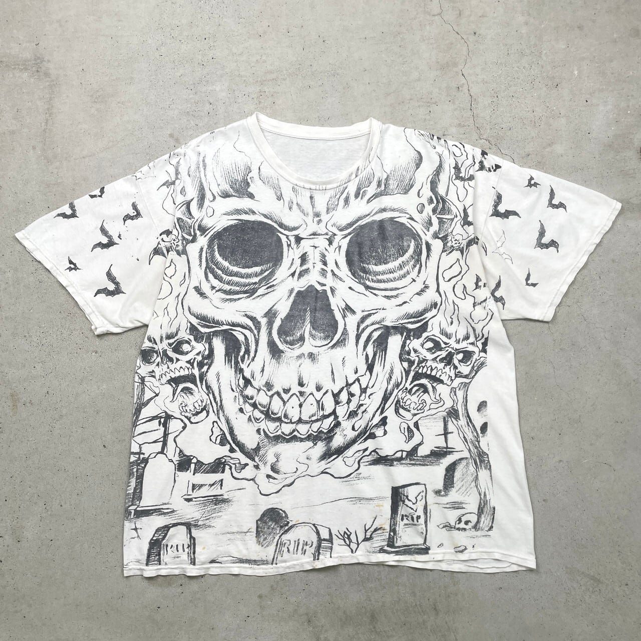 00年代 UNKNOWN スカル ドクロ 髑髏 オーバープリントプリントTシャツ