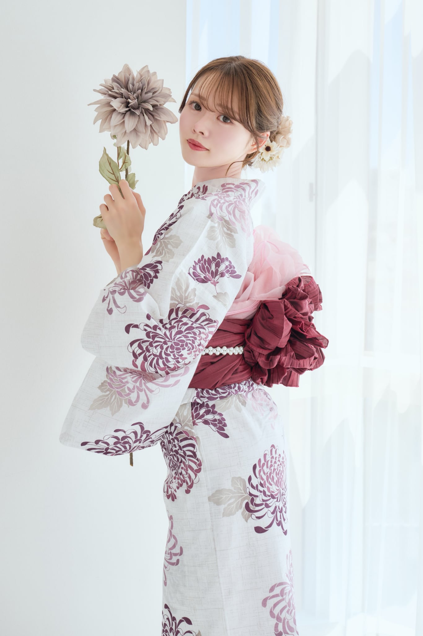 浴衣4点setえんじ色の菊散らし【帯えんじ】 Y5-18 | ANDESIR