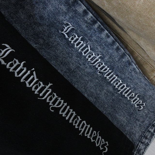 Dealivez】Black Letter.ロゴ刺繍 デニム オーバーロール デッキサロペ