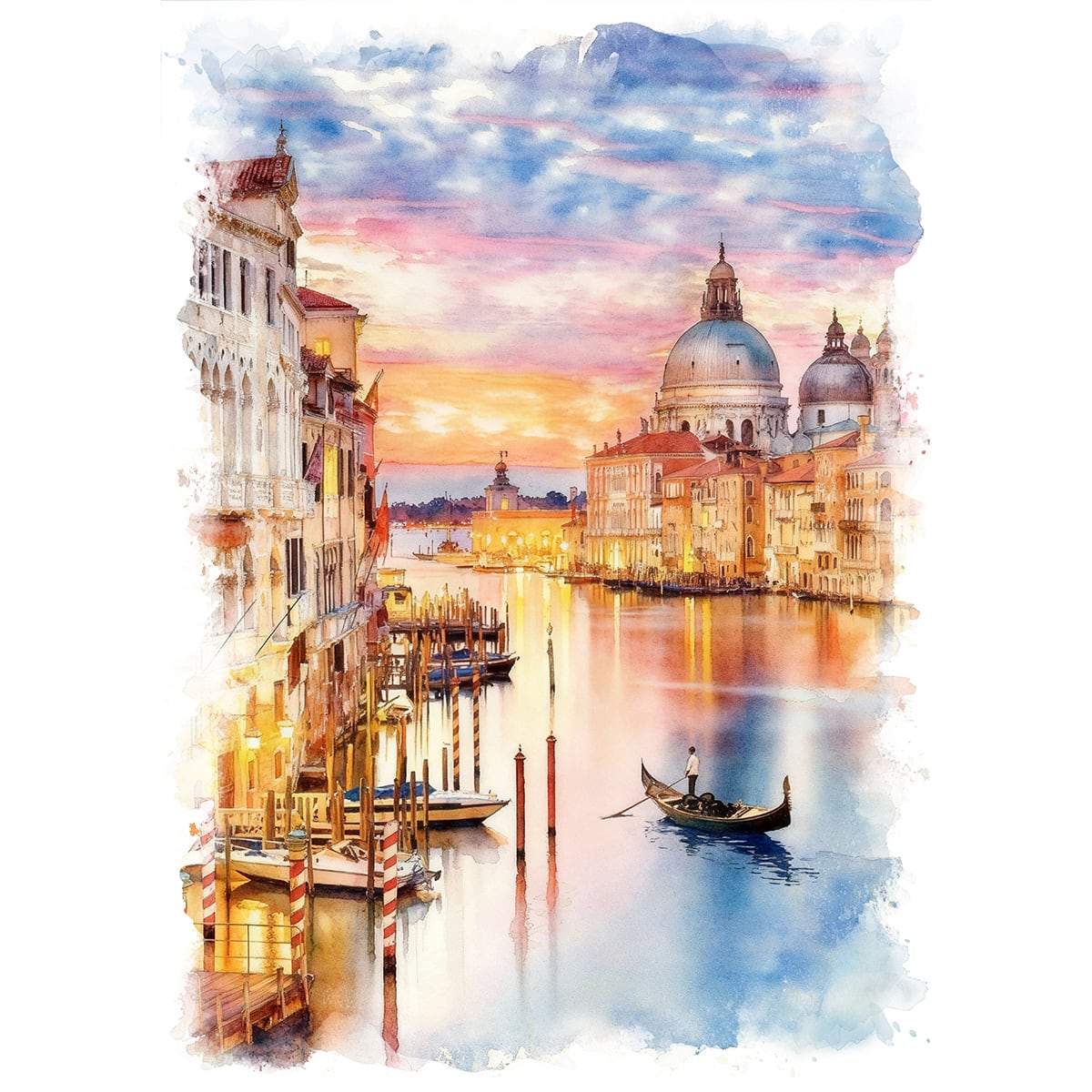 絵画 風景画(街並み) イタリア 夕暮れ時のヴェネツィア 「インテリア