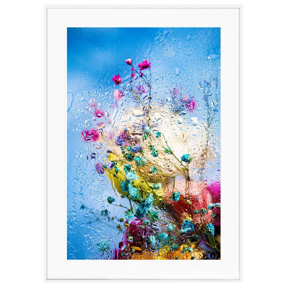 花写真 ガラス越しのカラフルな花 インテリアアートポスター額装