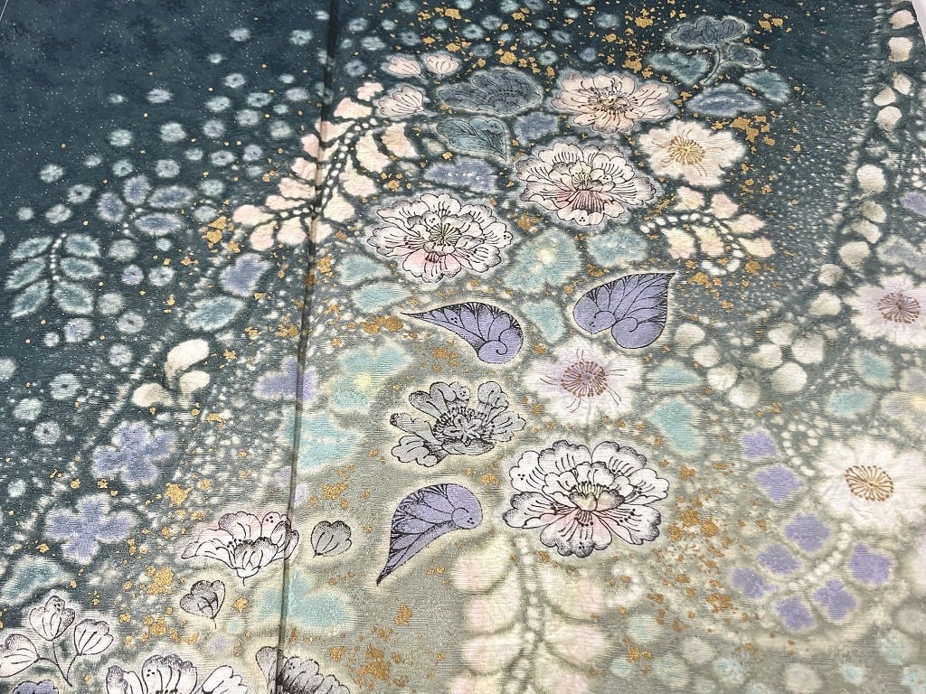 吉乃一廉 辻が花 絞り 銀通し 未使用 訪問着 正絹 緑 黄緑 紺 1151