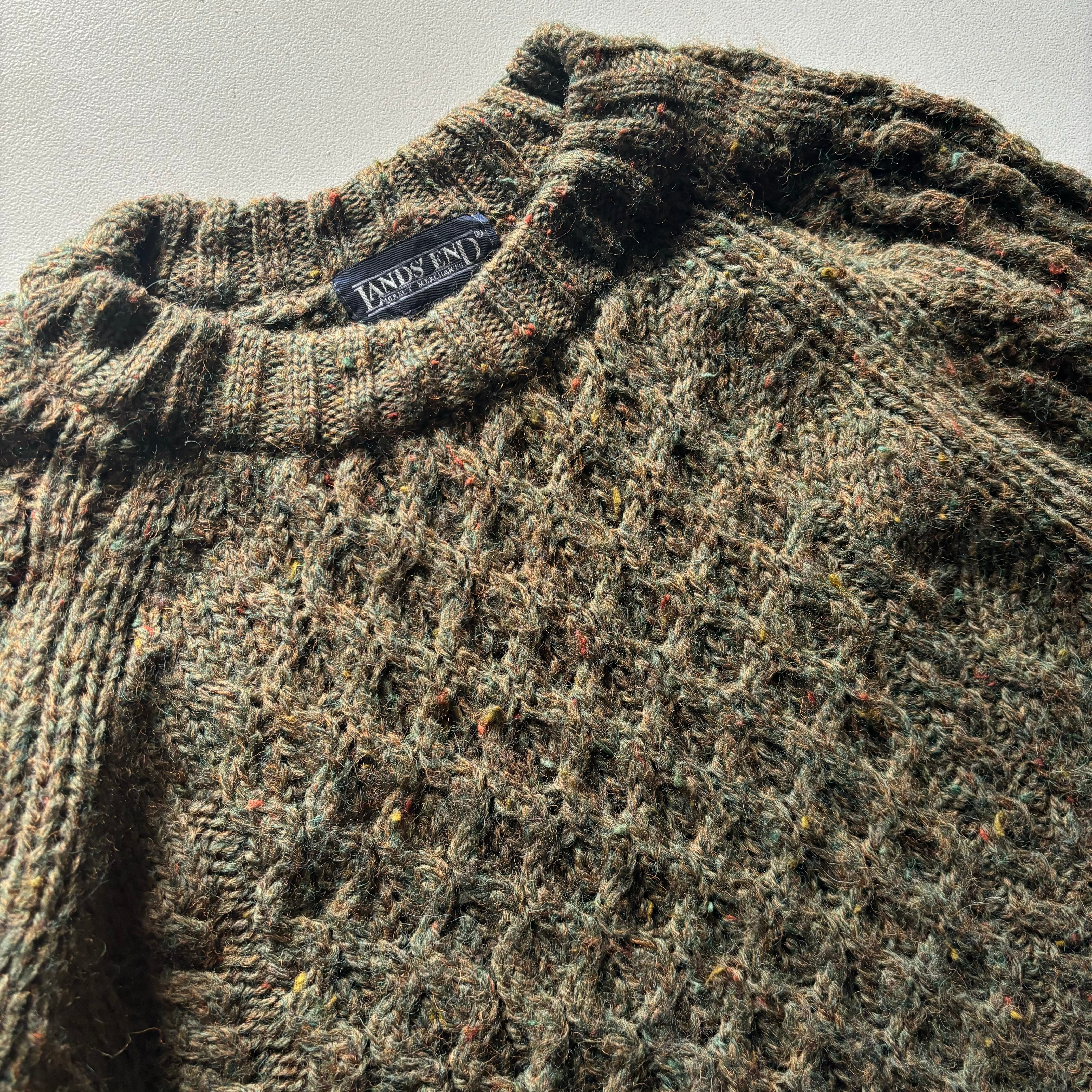 90s LANDS'END multicolored nep Alan knit sweater “size M” 90年代