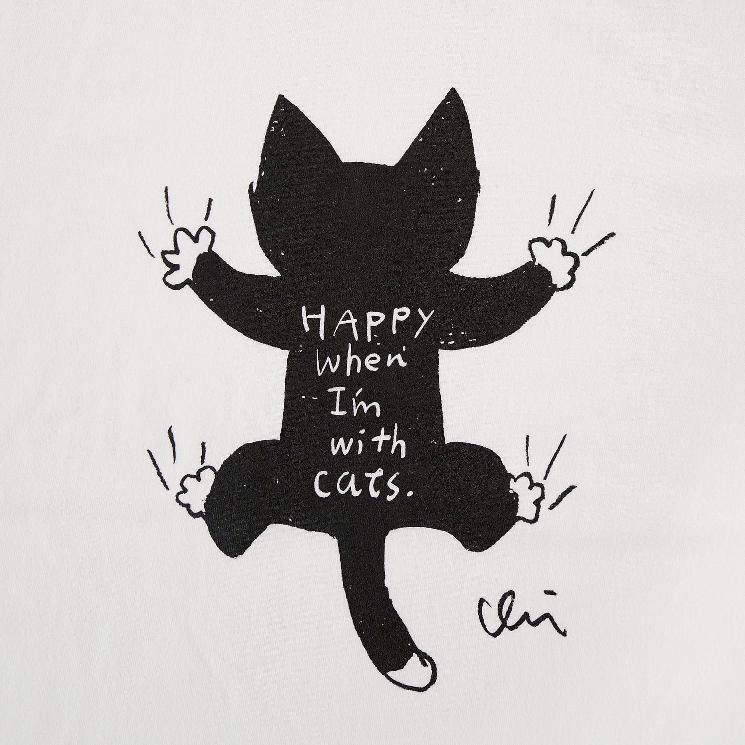 TシャツClinging Cat「せなかねこ」バックプリント：ライトグレー | necoya