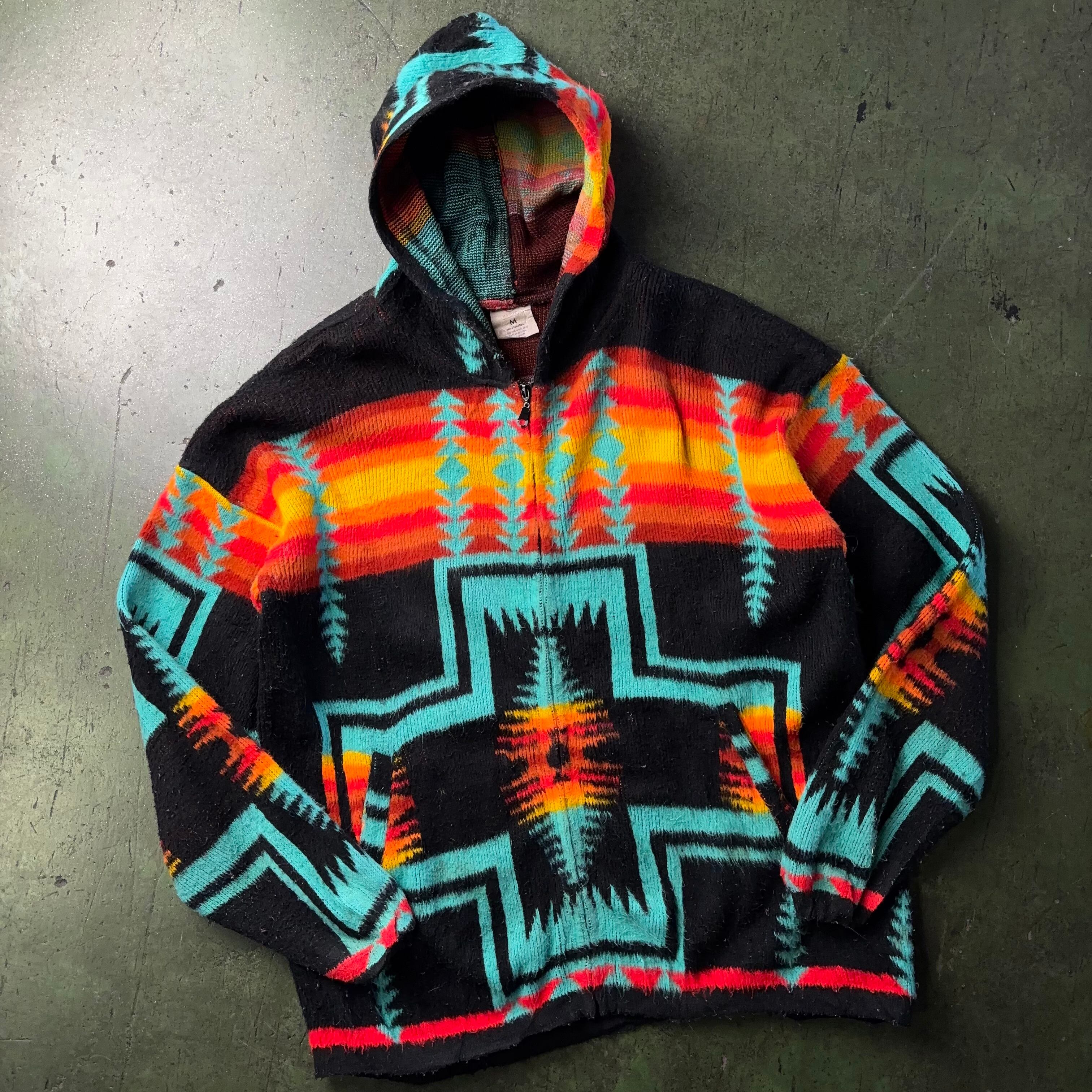 90's CAMPTEX ECUADOR KNIT Full Zip Hoodie SIZE M 90年代 エクアドル