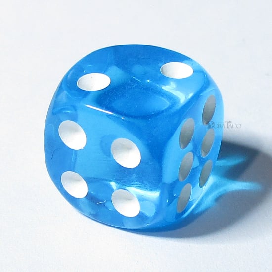 14mmクリア【水色＆ホワイト】6面サイコロ／A2308d6026 | ダイス専門店