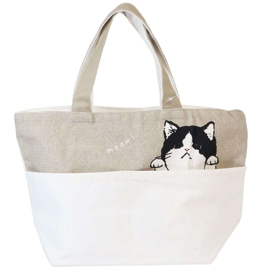 ランチトート】ファスナー付きポケットミニトートバッグ まめはち