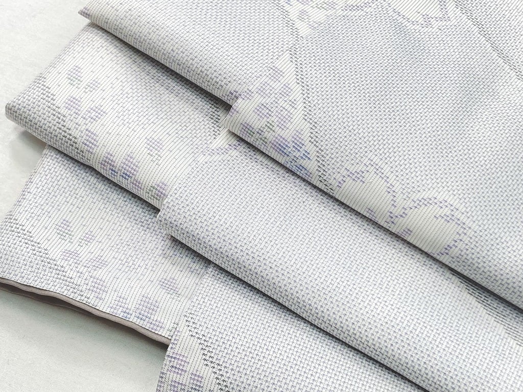 白大島 トールサイズ 本場大島紬 証紙付き 正絹 桜 小紋 白 紫