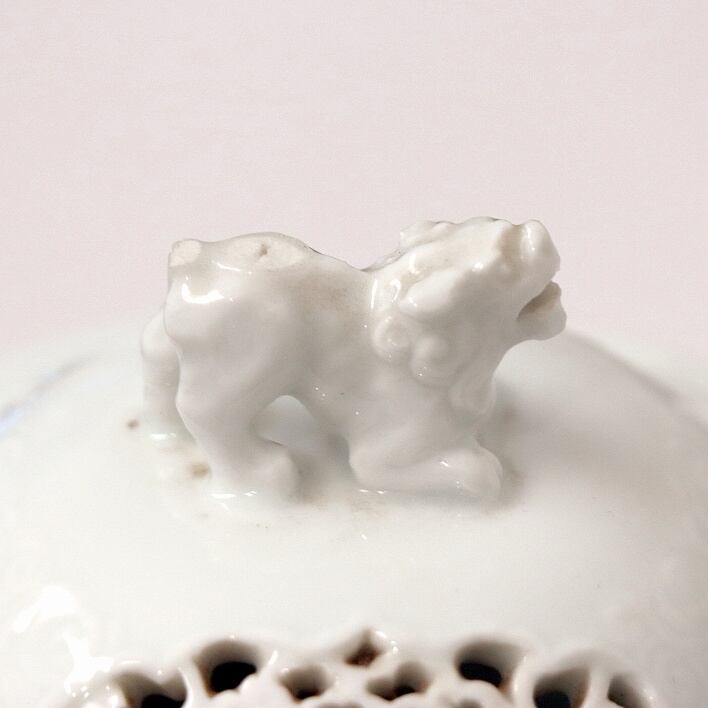 有田焼・杉原一壷・白磁・香炉・唐草透・獅子摘・No.190223-32・梱包