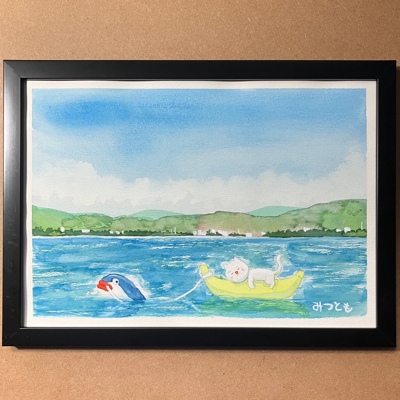 魚と猫の遊覧」水彩画｜原画 | Mitsutomo