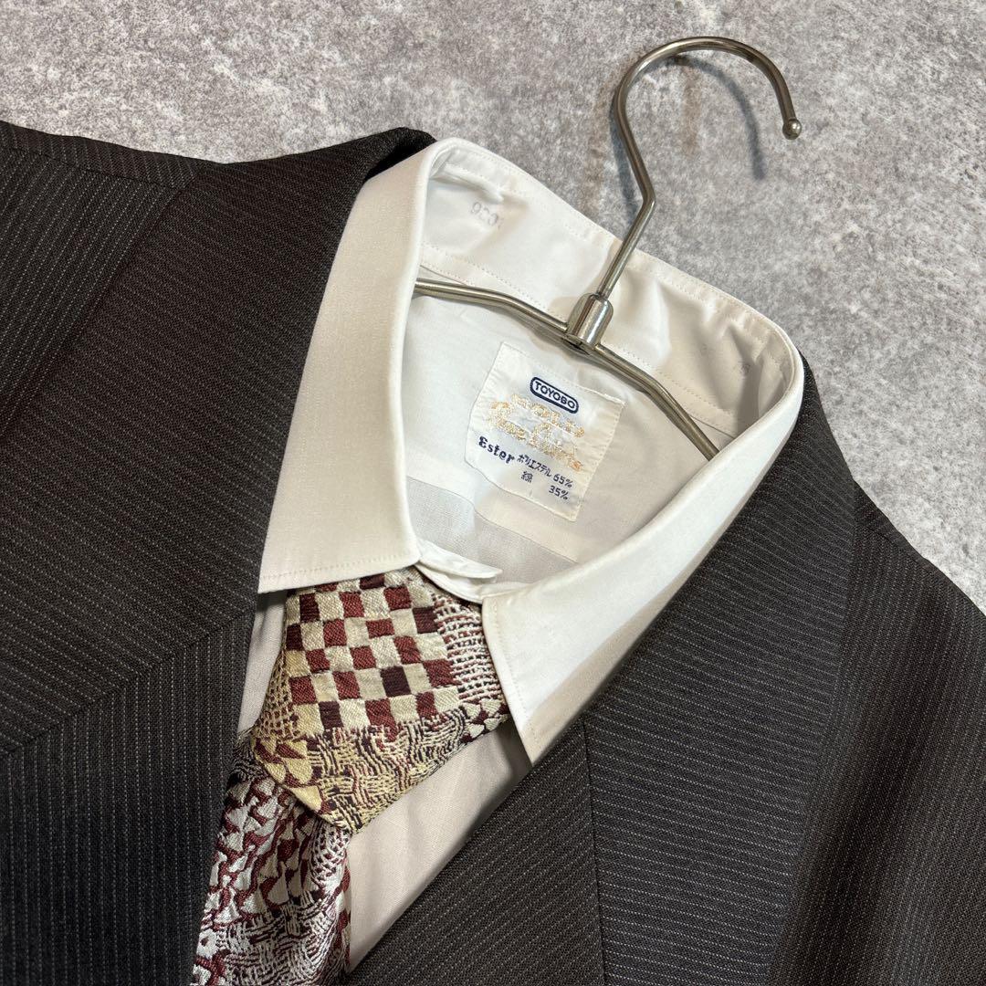 90s ヴィンテージ スーツ ダブル セットアップ ピンズvol.99 茶グレー