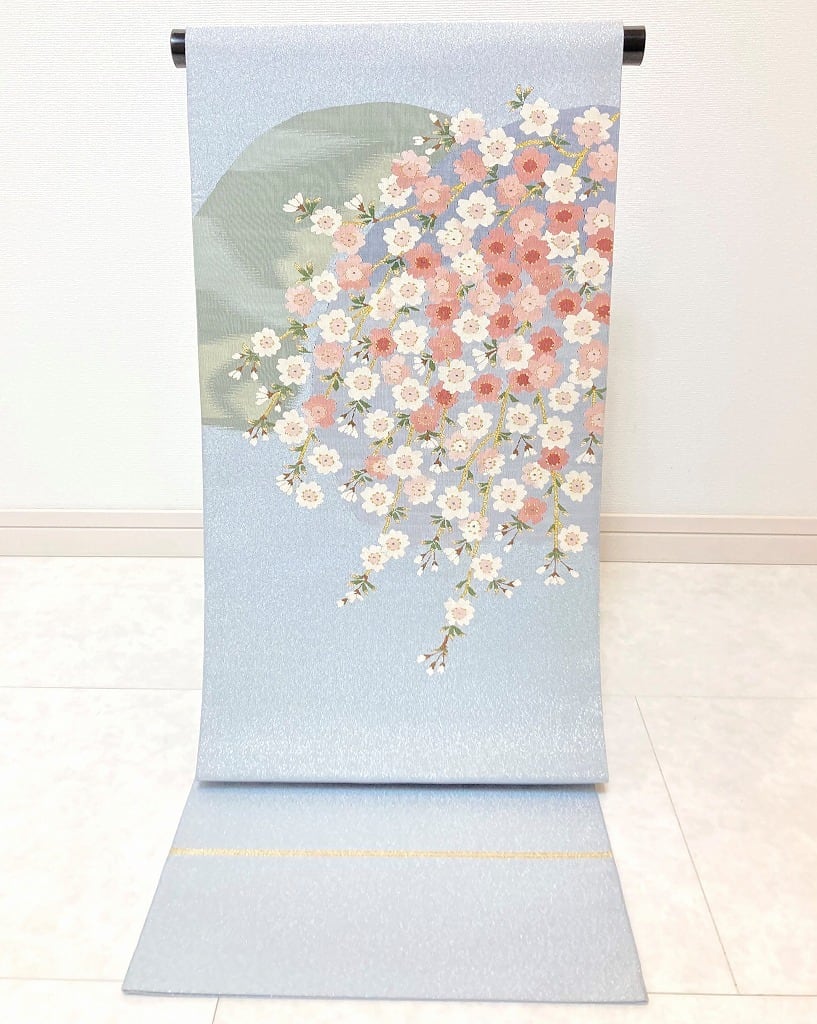 爪掻き本綴れ 未使用 桜 袋帯 銀糸 水色 白 ピンク 418 | kimono Re:和