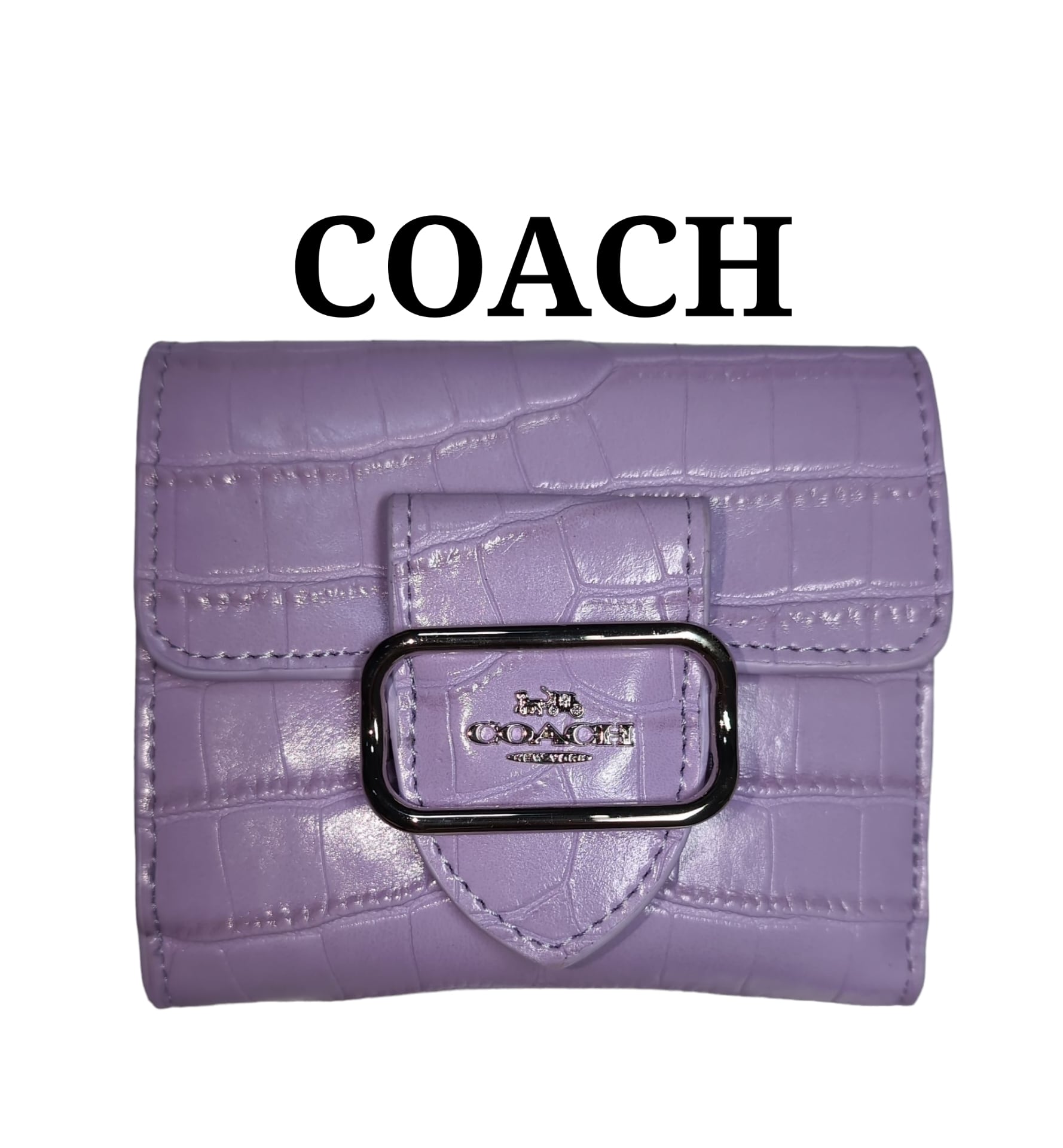 COACHコーチ 二つ折りミニ財布 クロコ型押し パープル | francore