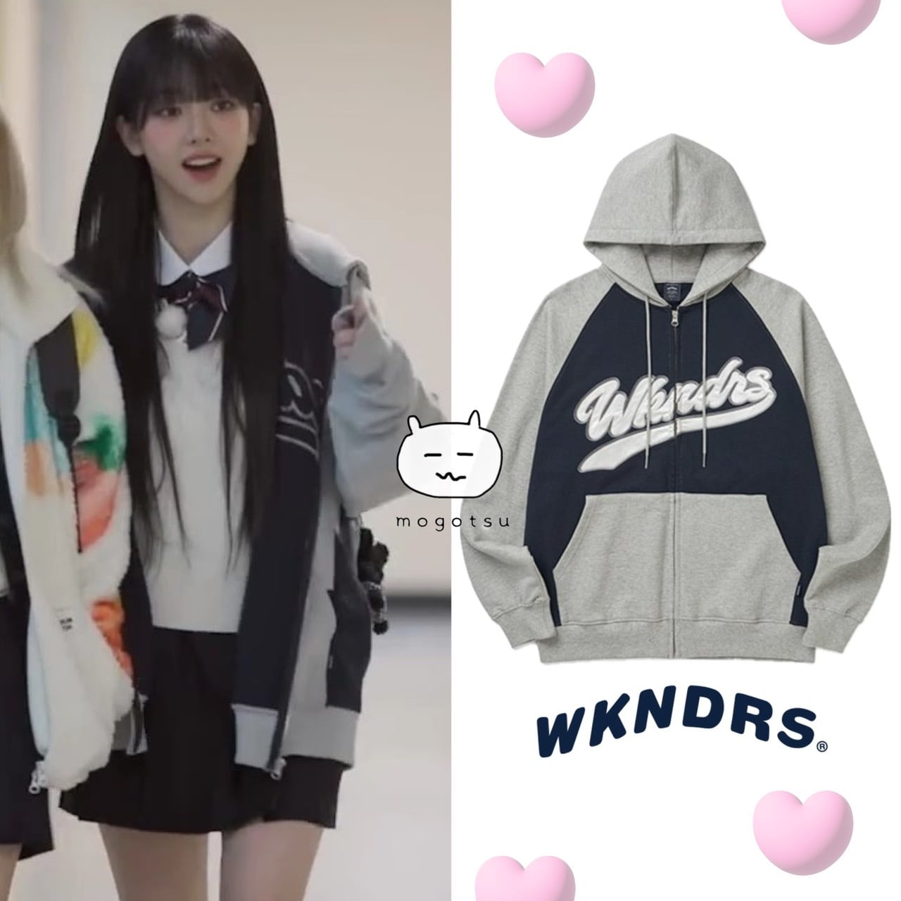☆aespa カリナ 着用！！【WKNDRS】BASEBALL SCRIPT ZIPUP HOODIE