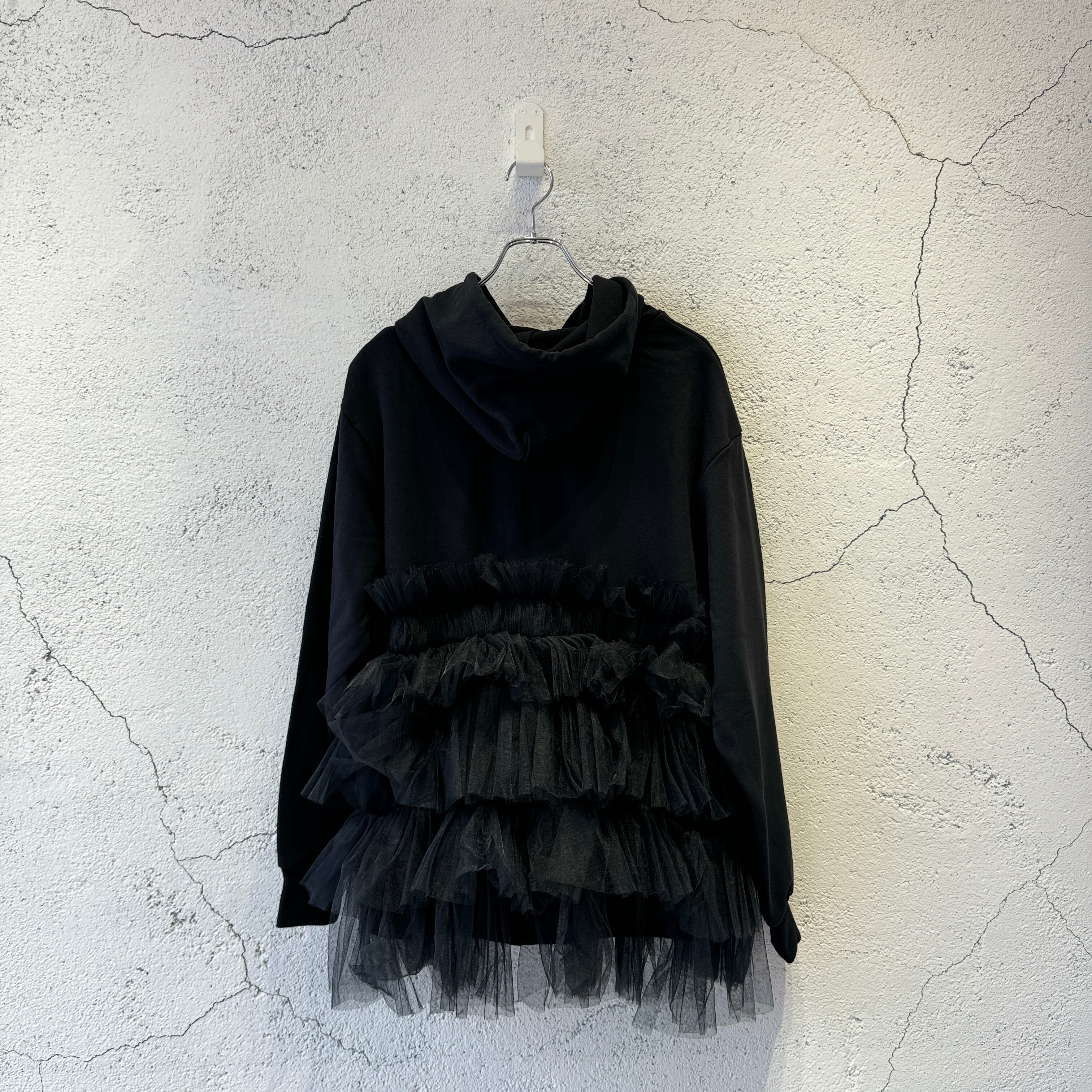 VIVIANO / Gathered Tulle Hoodie / BLACK | ふぁいん