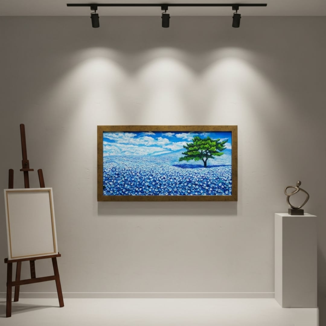 絵画】 癒しの風景画「青いネモフィラの丘」油絵 原画 | HIROSHI1990