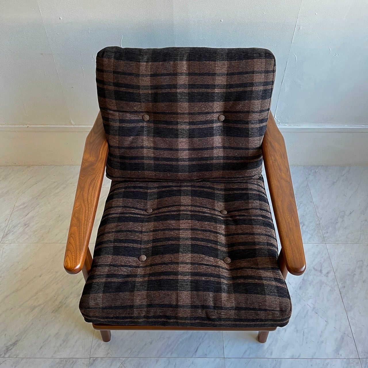 ① 昭和レトロ マルニ木工 花柄ベロアソファー 一人掛けソファー