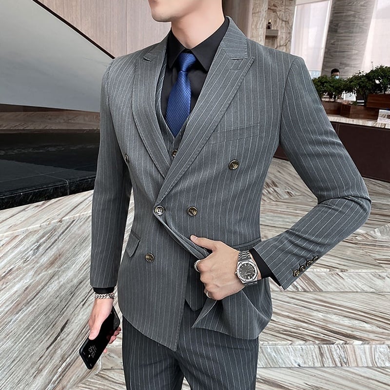 スリーピース ダブルブレスト ストライプスーツ 3カラー LB0061