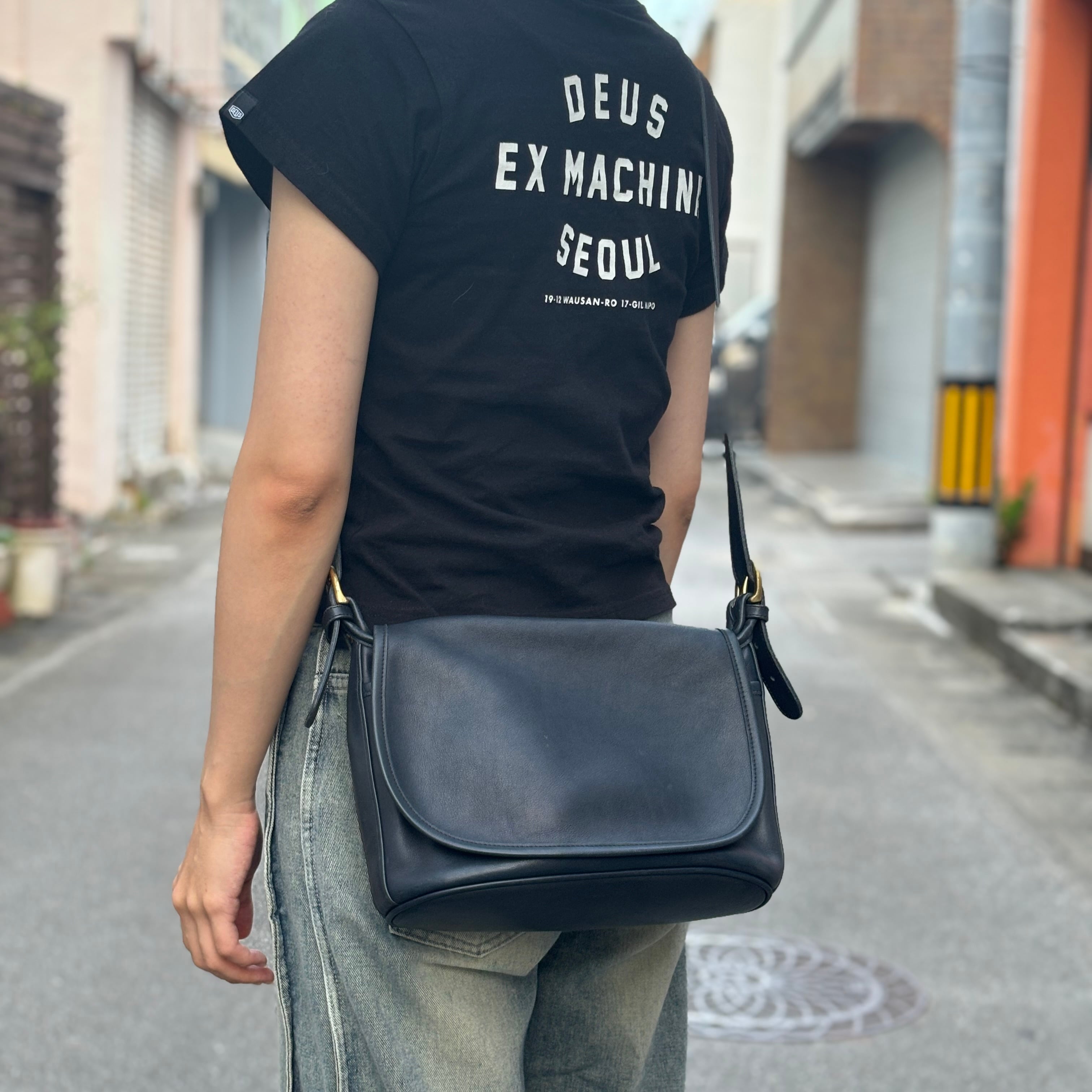 90s オールドコーチ フラップ ショルダーバッグ ネイビー USA製