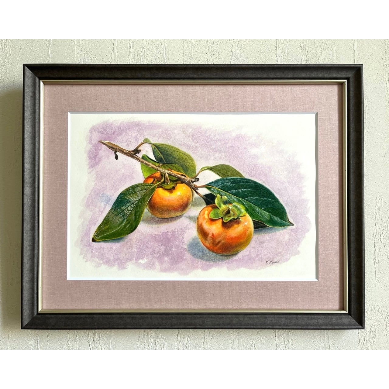 額付き】原画『柿』透明水彩,色鉛筆画 | Pay ID