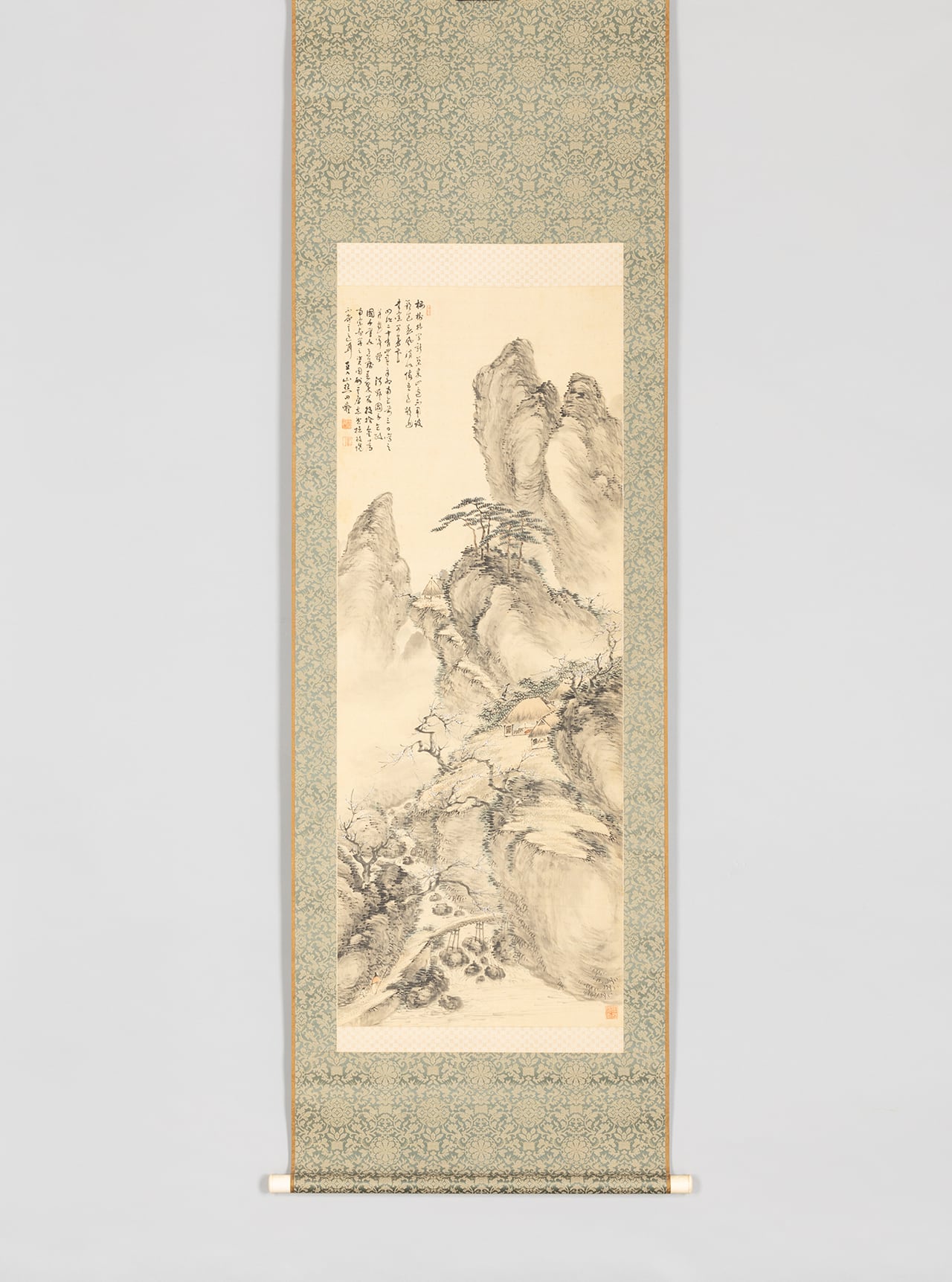 真作/田能村直入/桃林山水図/色紙サイズ/掛軸/名家伝来/AK-662 真作