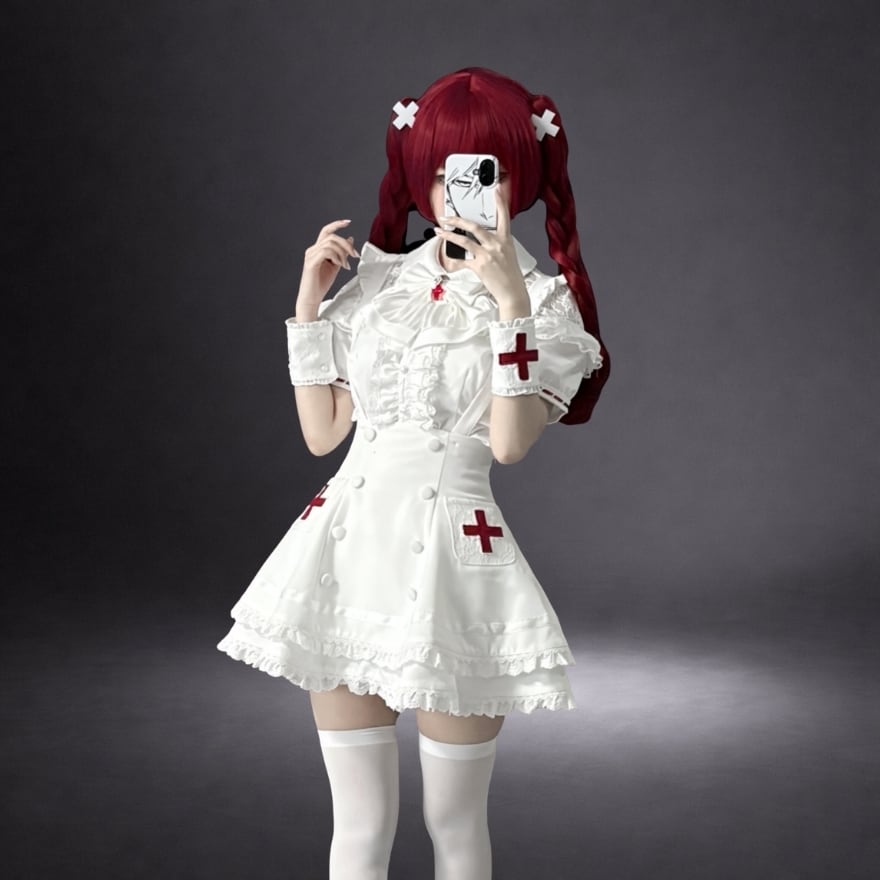 ロリィタコスチューム ナース風 白 ワンピース クロス モチーフ