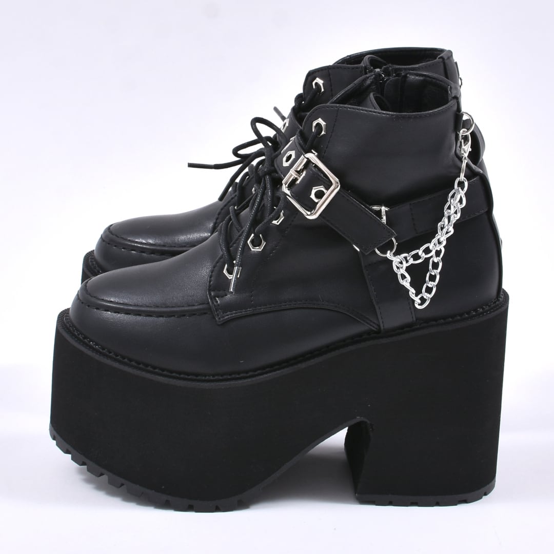 1/7 全サイズ再入荷！】ベルト×チェーン厚底ブーツ(ヒールタイプ