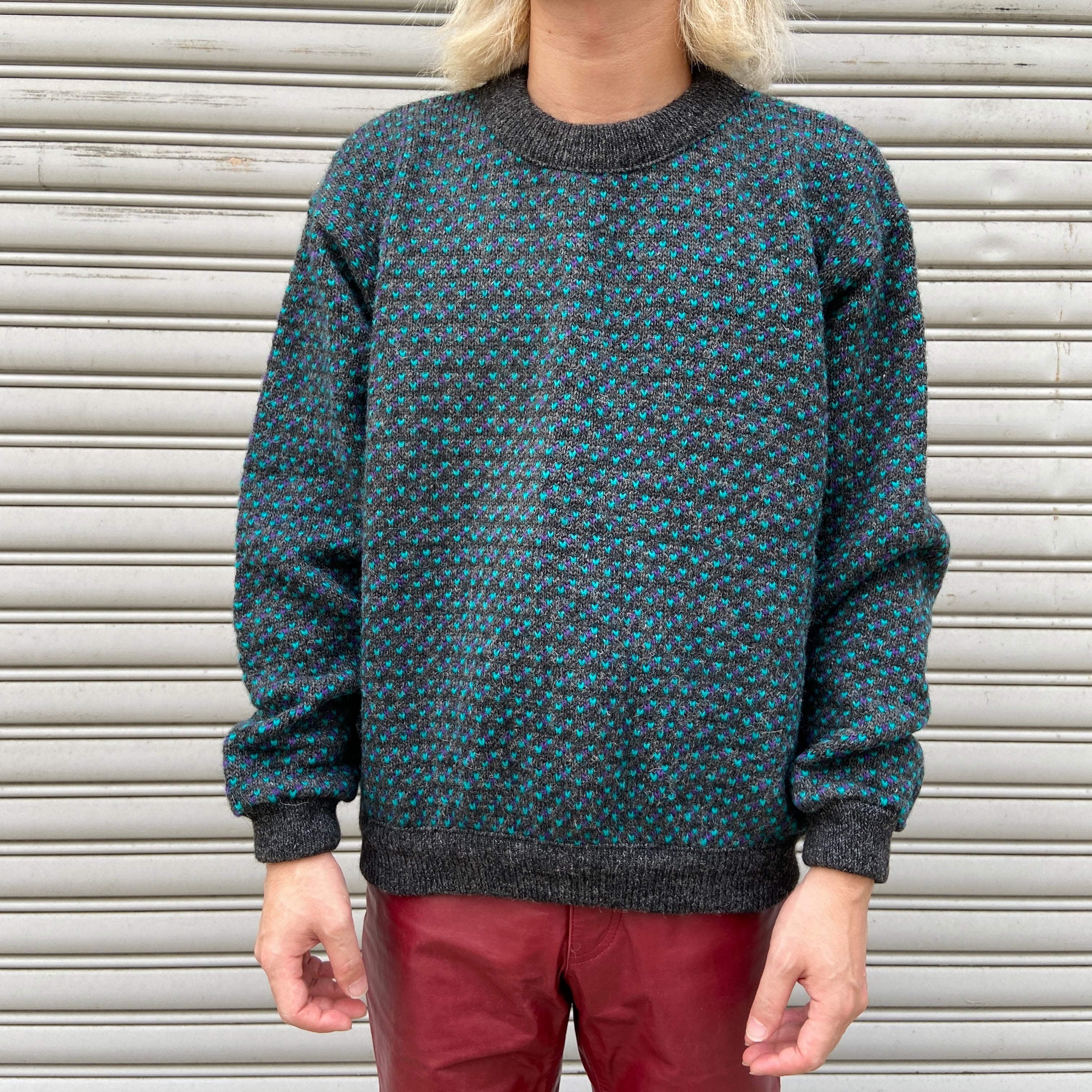 80s エルエルビーン バーズアイ柄セーター ニット ノルウェー製 グレー